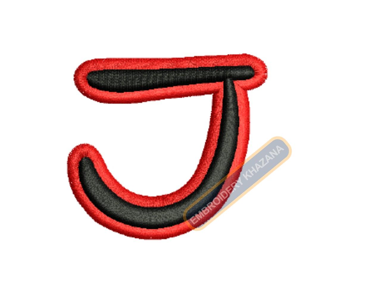 3D PUFF LETTER J WITH OUTLINE EMBROIDERY DESIGN